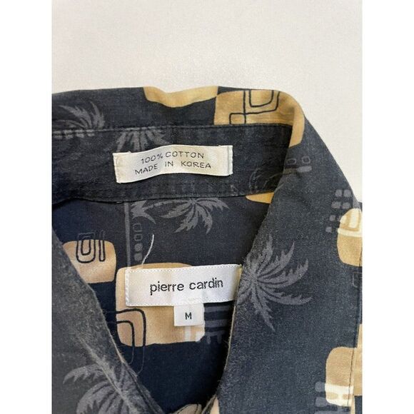 VINTAGE Pierre Cardin Hawaiian Shirt Men Medium Black Palm Trees Print - Picture 4 of 5